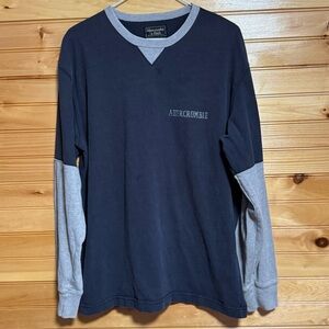 Abercrombie & Fitch Navy and Gray Long Sleeve Tee